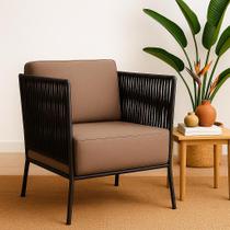 Poltrona Corda Náutica Preta Cinza Sala Varanda Estar Hall