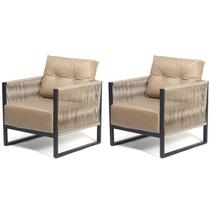 Poltrona Corda Nautica - Varanda, Sacada, Sala, Estar - Caramelo - Kit 2