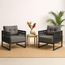 Poltrona Corda Nautica - Varanda, Sacada, Sala, Estar - Linho Cinza - Kit 2