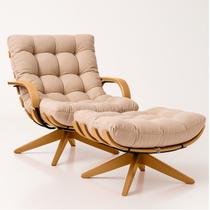 Poltrona Costela Com Braço E Puff Giratória Linho Acquablock