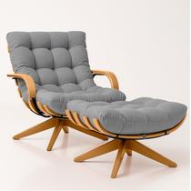 Poltrona Costela Com Braço E Puff Giratória Linho Cinza Poltrona Costela Com Braço E Puff Giratória Linho Cinza