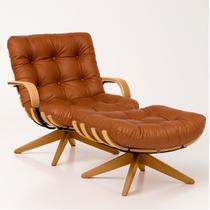 Poltrona Costela Com Braço E Puff Giratória Sintético Caramelo