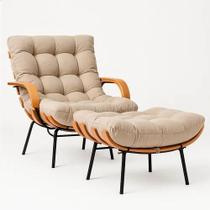 Poltrona Costela Com Braço E Puff Linho Bege Poltrona Costela Com Braço E Puff Linho Bege