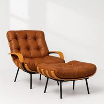 Poltrona Costela Com Braço E Puff Sintético Caramelo