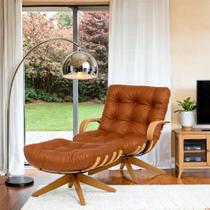 Poltrona Costela Com Braço Giratória + Puff material sintético Base