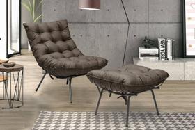 Poltrona Costela com Puff Adão Preto Linho Marrom - Jotabe