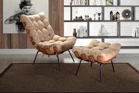 Poltrona Costela com Puff Base Fixa para Sala, Quarto Poltrona Costela com Puff Base Fixa para Sala, Quarto