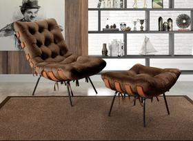 Poltrona Costela com Puff Base Fixa para Sala, Quarto Poltrona Costela com Puff Base Fixa para Sala, Quarto