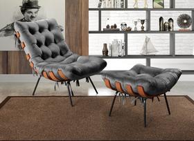 Poltrona Costela com Puff Base Fixa para Sala, Quarto Cinza Grafite Poltrona Costela com Puff Base Fixa para Sala, Quarto Cinza Grafite
