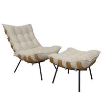 Poltrona Costela com Puff Decoração Sala de Estar Linho