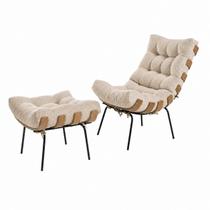 Poltrona Costela com Puff em Linho House Decor Cor Bege Poltrona Costela com Puff em Linho House Decor Cor Bege