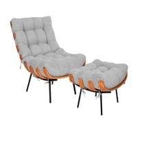 Poltrona Costela com Puff no Bouclê Prata - Belliv Decor Poltrona Costela com Puff no Bouclê Prata - Belliv Decor