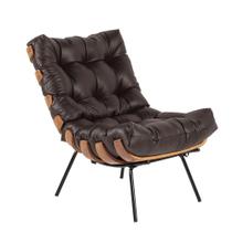 Poltrona Costela Couro Marrom Base de Metal Drossi Poltrona Costela Couro Marrom Base de Metal Drossi