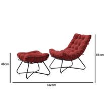 Poltrona Costela e Puff Eva Base Metal Preto-Veludo Vermelho