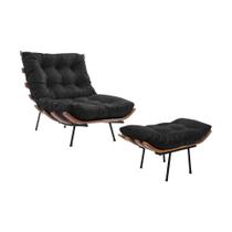 Poltrona Costela em Couro Natural com Puff - Preto Poltrona Costela em Couro Natural com Puff - Preto