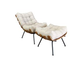 Poltrona costela g2home + puff linho e costela multilaminada