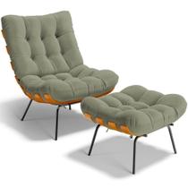 Poltrona Costela L02 Com Puff Bouclê Oliva - Lyam Decor Poltrona Costela L02 Com Puff Bouclê Oliva - Lyam Decor