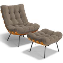 Poltrona Costela L02 com Puff Sala de Estar Bouclê Bege - Lyam Decor Poltrona Costela L02 com Puff Sala de Estar Bouclê Bege - Lyam Decor