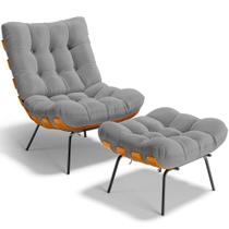 Poltrona Costela L02 com Puff Sala de Estar Bouclê Cinza - Lyam Decor Poltrona Costela L02 com Puff Sala de Estar Bouclê Cinza - Lyam Decor