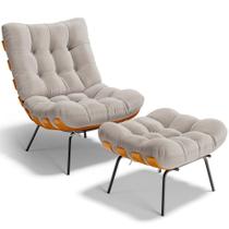 Poltrona Costela L02 com Puff Sala de Estar Bouclê Creme - Lyam Decor Poltrona Costela L02 com Puff Sala de Estar Bouclê Creme - Lyam Decor