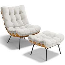 Poltrona Costela L02 com Puff Sala de Estar Bouclê Cru - Lyam Decor Poltrona Costela L02 com Puff Sala de Estar Bouclê Cru - Lyam Decor