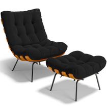 Poltrona Costela L02 com Puff Sala de Estar Bouclê Preto - Lyam Decor Poltrona Costela L02 com Puff Sala de Estar Bouclê Preto - Lyam Decor