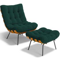 Poltrona Costela L02 com Puff Sala de Estar Bouclê Verde - Lyam Decor Poltrona Costela L02 com Puff Sala de Estar Bouclê Verde - Lyam Decor