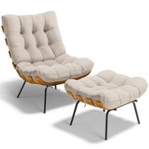 Poltrona Costela L02 com Puff Sala de Estar Linho Cru - Lyam Decor Poltrona Costela L02 com Puff Sala de Estar Linho Cru - Lyam Decor