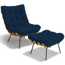 Poltrona Costela L02 com Puff Sala de Estar Suede Azul Marinho - Lyam Decor Poltrona Costela L02 com Puff Sala de Estar Suede Azul Marinho - Lyam Decor