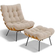 Poltrona Costela L02 com Puff Sala de Estar Suede Bege - Lyam Decor Poltrona Costela L02 com Puff Sala de Estar Suede Bege - Lyam Decor