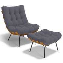 Poltrona Costela L02 com Puff Sala de Estar Suede Cinza - Lyam Decor Poltrona Costela L02 com Puff Sala de Estar Suede Cinza - Lyam Decor