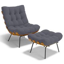 Poltrona Costela L02 com Puff Sala de Estar Suede Cinza - Lyam Decor Poltrona Costela L02 com Puff Sala de Estar Suede Cinza - Lyam Decor