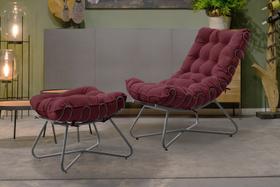 Poltrona Costela Luxo com Puff Eva Metal Preto Veludo Bordo