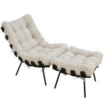 Poltrona Costela Preto L02 com Puff Sala de Estar Suede Bege Poltrona Costela Preto L02 com Puff Sala de Estar Suede Bege