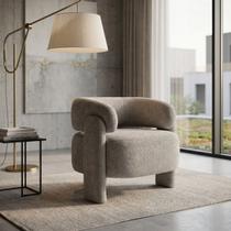 Poltrona Curva Orgânica Moderna Linho Bege material sintético Linha Premium Sala Quarto Recepção Escritório Premium
