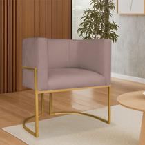 Poltrona Dália Luxo Moderna Estofada Design Sofisticado com Base de Ferro Dourado Linho