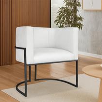 Poltrona Dália Luxo Moderna Estofada Design Sofisticado com Base de Ferro Preto Bouclé