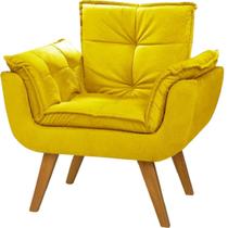 Poltrona Dani Suede Amarelo Cadeira Decorativa Sala Recepção Pés Caramelo