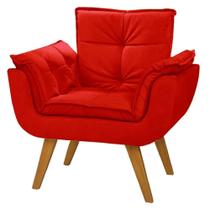 Poltrona Dani Suede Vermelho Cadeira Decorativa Sala Recepção Pés Caramelo