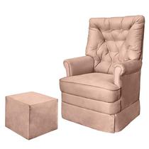 Poltrona de Amamentação Alana com Balanço e Puff Veludo Rosê - Phoenix Baby