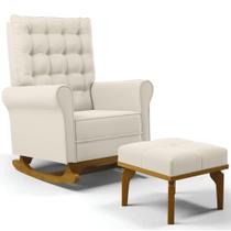 Poltrona de Amamentação Balanço e Puff Base de Madeira Brenda G05 Veludo Creme - Mpozenato