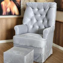 Poltrona De Amamentaçao Balanço E Puff Lila Baby Veludo Cinza Larbelle