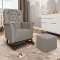 Poltrona De Amamentação Balanço Madeira E Puff Angelin Suede Cinza Escuro P02 - D'rossi Poltrona De Amamentação Balanço Madeira E Puff Angelin Suede Cinza Escuro P02 - D'rossi