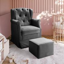 Poltrona De Amamentação Balanço Puff Ternura Suede Chumbo Poltrona De Amamentação Balanço Puff Ternura Suede Chumbo
