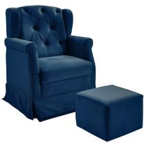 Poltrona De Amamentação Balanço Puff Ternura Veludo Azul Poltrona De Amamentação Balanço Puff Ternura Veludo Azul