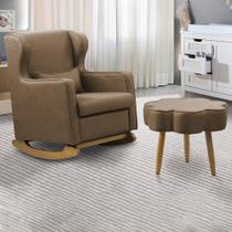 Poltrona de Amamentação Base Balanço e Puff Flower Linho Marrom Cacau E03 - D'Rossi