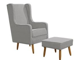 Poltrona de Amamentação C/ Puff Pés Palito Linho Cinza - Lahome Decor Poltrona de Amamentação C/ Puff Pés Palito Linho Cinza - Lahome Decor