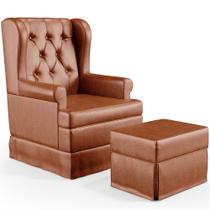 Poltrona De Amamentação Com Balanço e Puff Helena P02 Capitonê material sintético Camel - Lyam Decor