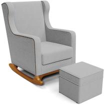 Poltrona de Amamentação com Balanço e Puff Mavie L02 Bouclê Cinza - Lyam Decor Poltrona de Amamentação com Balanço e Puff Mavie L02 Bouclê Cinza - Lyam Decor