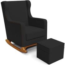 Poltrona De Amamentação Com Balanço E Puff Mavie L02 Bouclê Preto - Lyam Decor Poltrona De Amamentação Com Balanço E Puff Mavie L02 Bouclê Preto - Lyam Decor